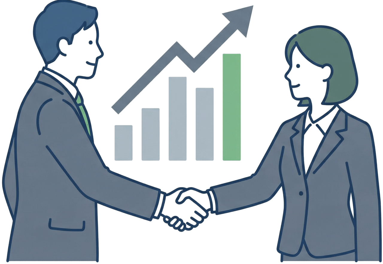 握手するビジネスパーソンとグラフ