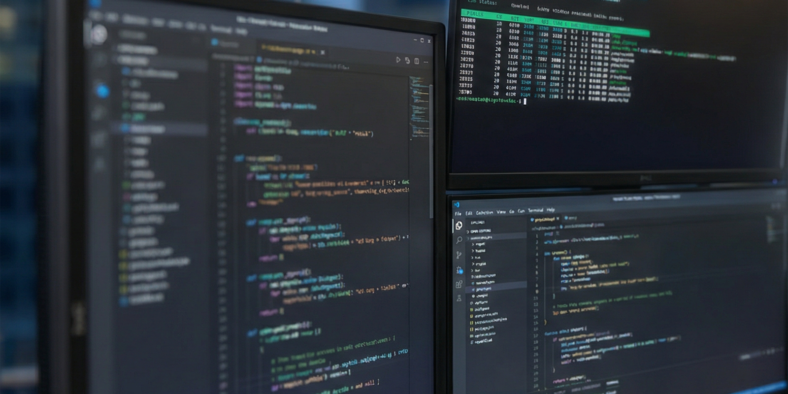 パソコンとコードを使ったシステム開発の様子