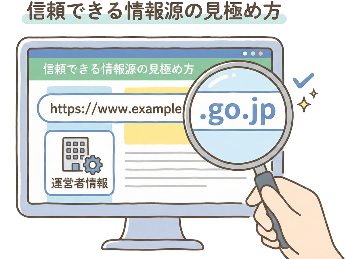 Webサイトの運営者情報やドメイン(.go.jp)を確認している様子