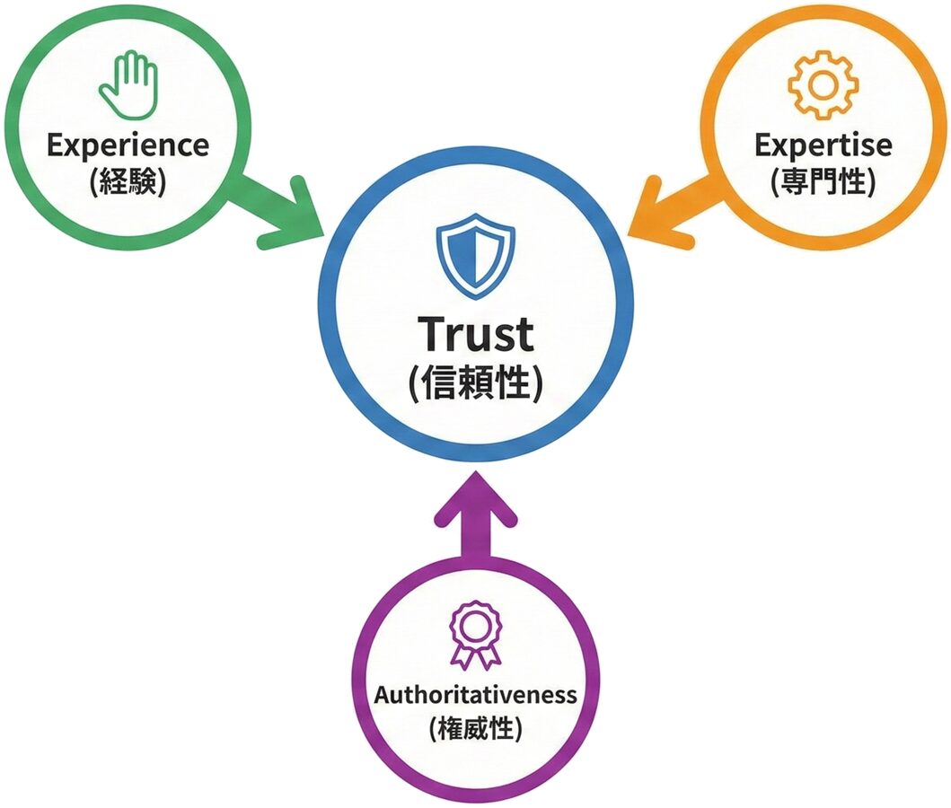 E-E-A-Tの4要素構造図