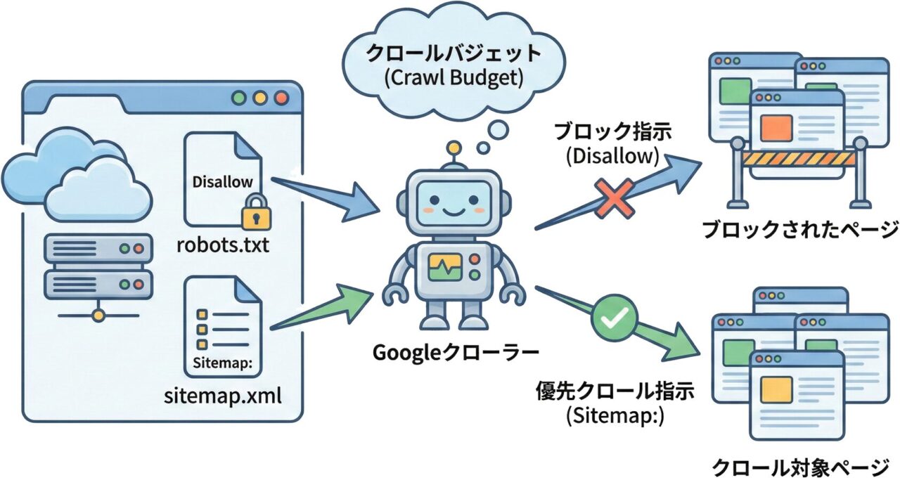 サイトマップとrobots.txtの連携イメージ図