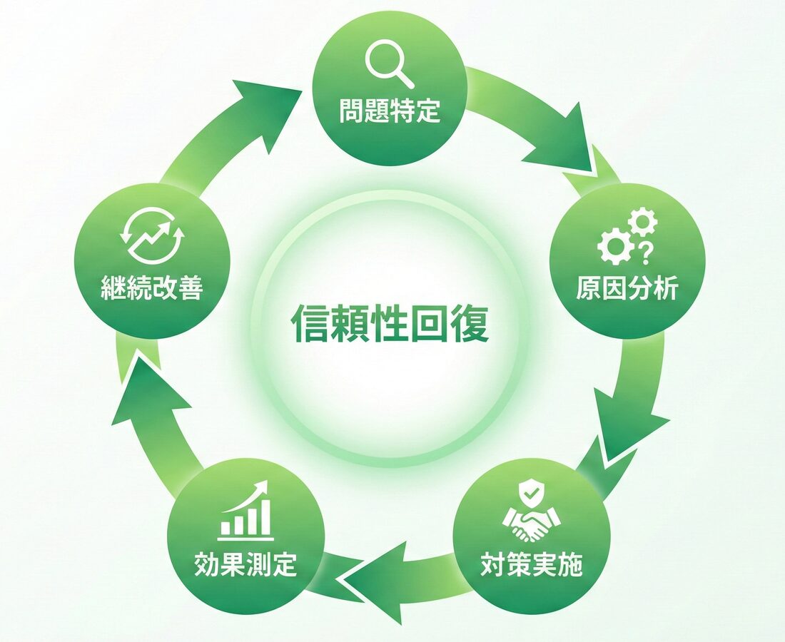 信頼性回復のステップを示すフローチャート