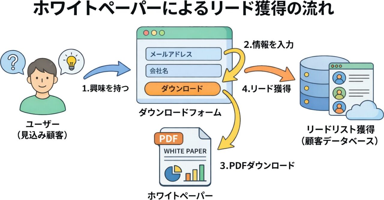 ホワイトペーパーによるリード獲得フローの図解