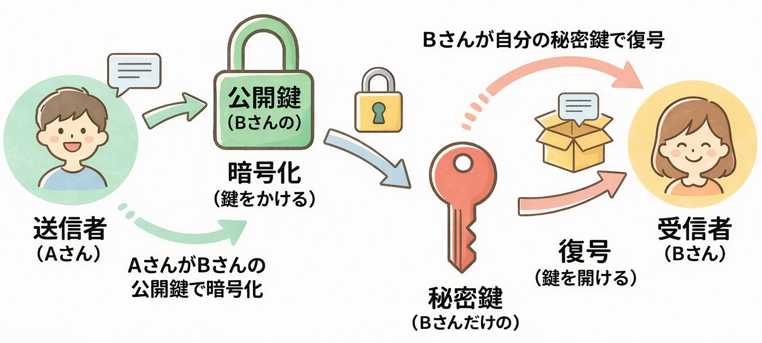 公開鍵暗号方式の仕組みを示す図