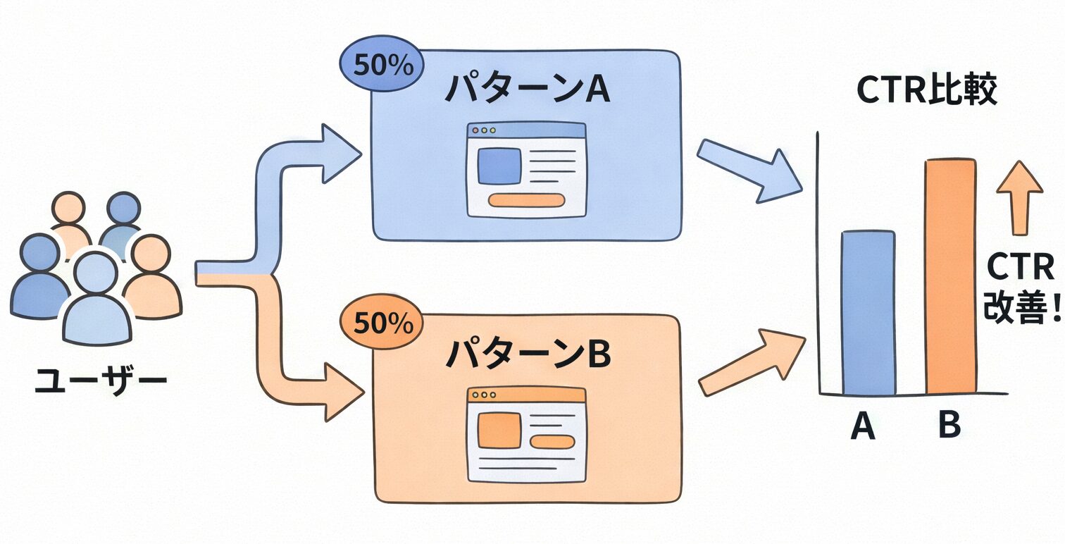 A/Bテストの基本的な仕組みを示す概念図